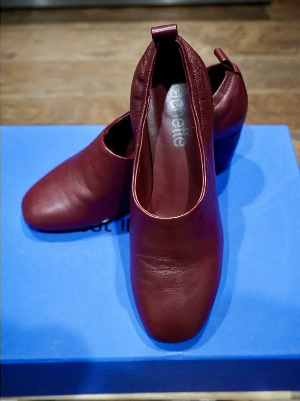 Elegant Burgundy Genuine Leather Square Toe Block Heel Pumps US 4 but Fit US 5